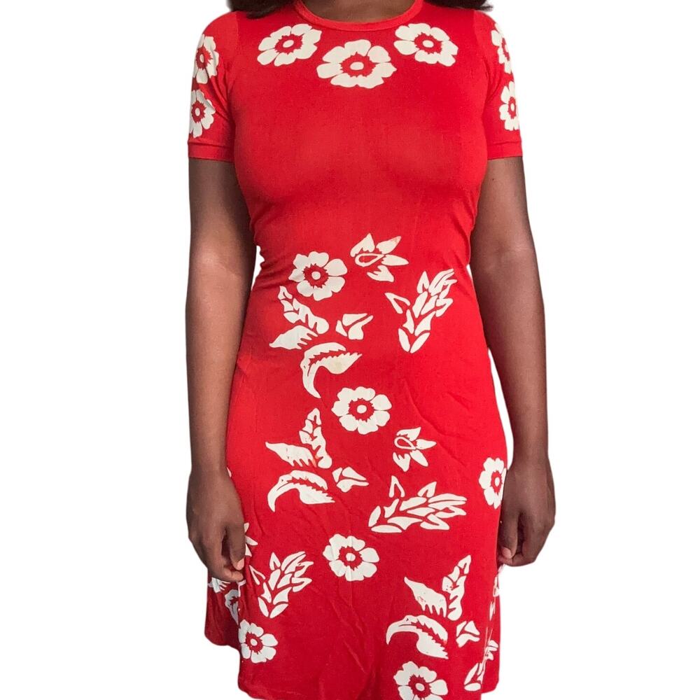 Red Floral Hawaii Tropical Dress, Small